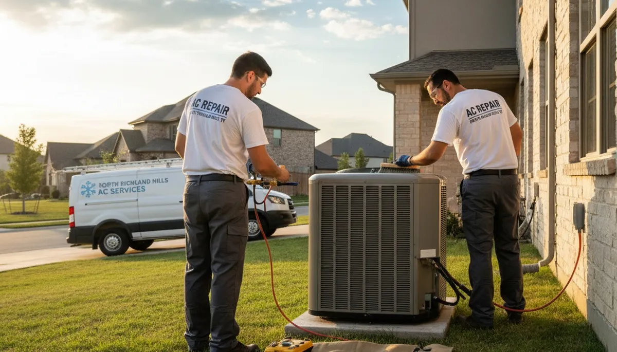 Professional AC repair technician fixing air conditioner unit in Fort Worth TX home